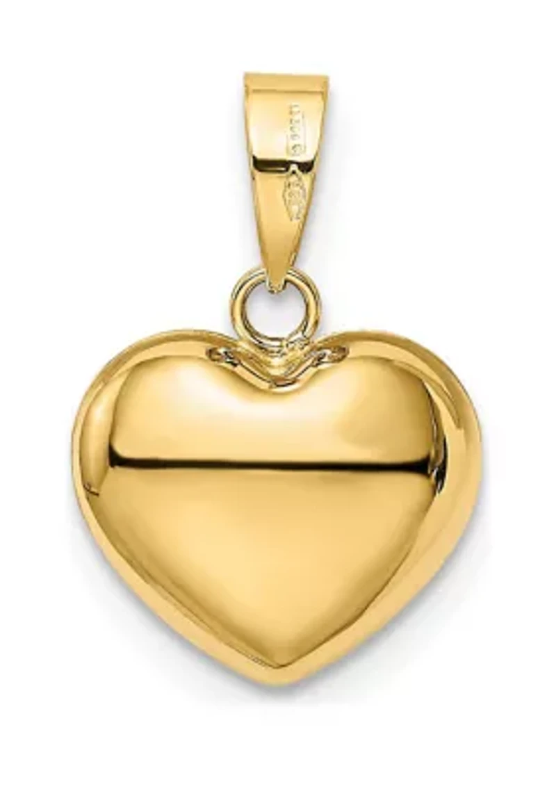 14K Yellow Gold Polished 3D Puffed Heart Pendant