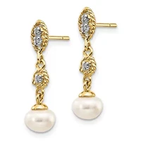 0.02 ct. t.w. Diamond with Rhodium 6-7mm Semi-round Freshwater Cultured Pearl Earrings in 14K Yellow Gold