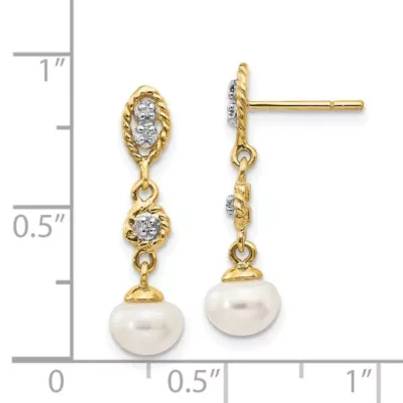 0.02 ct. t.w. Diamond with Rhodium 6-7mm Semi-round Freshwater Cultured Pearl Earrings in 14K Yellow Gold