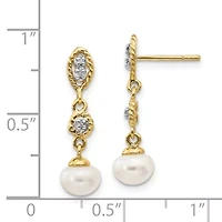 0.02 ct. t.w. Diamond with Rhodium 6-7mm Semi-round Freshwater Cultured Pearl Earrings in 14K Yellow Gold