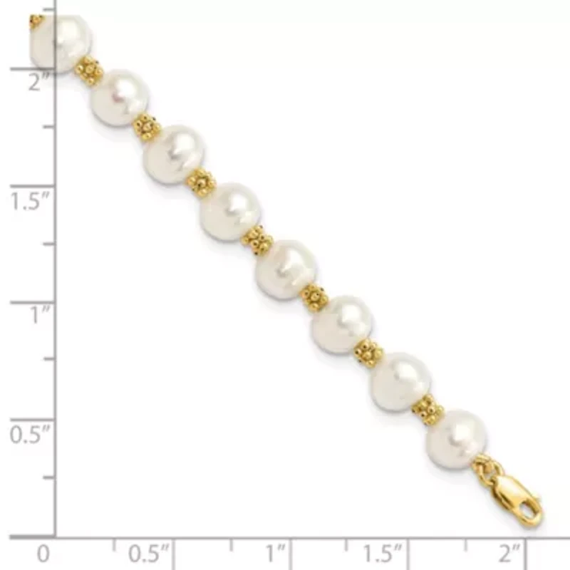 14K Yellow Gold 6-7mm White Round Freshwater Cultured Pearl Bracelet