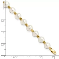 14K Yellow Gold 6-7mm White Round Freshwater Cultured Pearl Bracelet