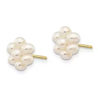 14K Yellow Gold 2-3mm White Egg Freshwater Cultured Pearl Flower Earrings