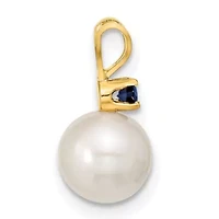 1/3 ct. t.w. Sapphire and 7-8mm White Freshwater Cultured Pearl Stud Earrings and Pendant in 14K Yellow Gold