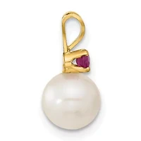 1/3 ct. t.w. Ruby and 7-8mm White Freshwater Cultured Pearl Stud Earrings and Pendant in 14K Yellow Gold