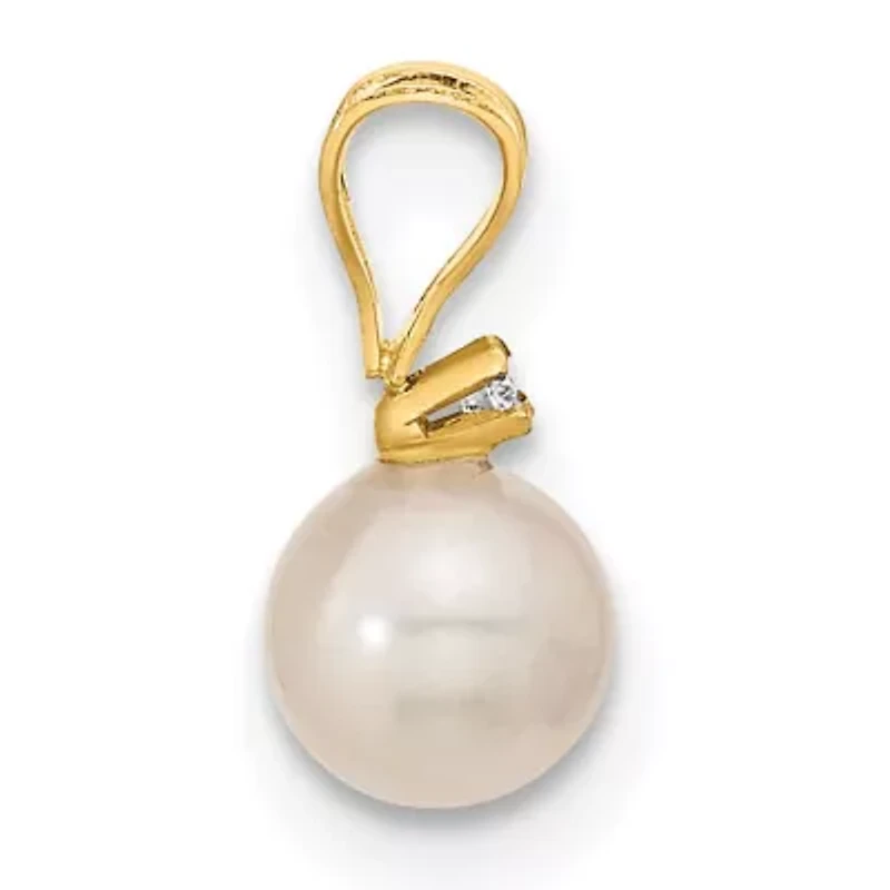 0.03 ct. t.w. Diamonds and 5-6mm Saltwater Akoya Cultured Pearl Earring and Pendant Set in 14K Yellow Gold