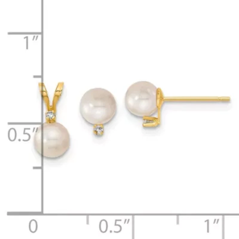 0.03 ct. t.w. Diamonds and 5-6mm Saltwater Akoya Cultured Pearl Earring and Pendant Set in 14K Yellow Gold