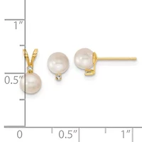0.03 ct. t.w. Diamonds and 5-6mm Saltwater Akoya Cultured Pearl Earring and Pendant Set in 14K Yellow Gold