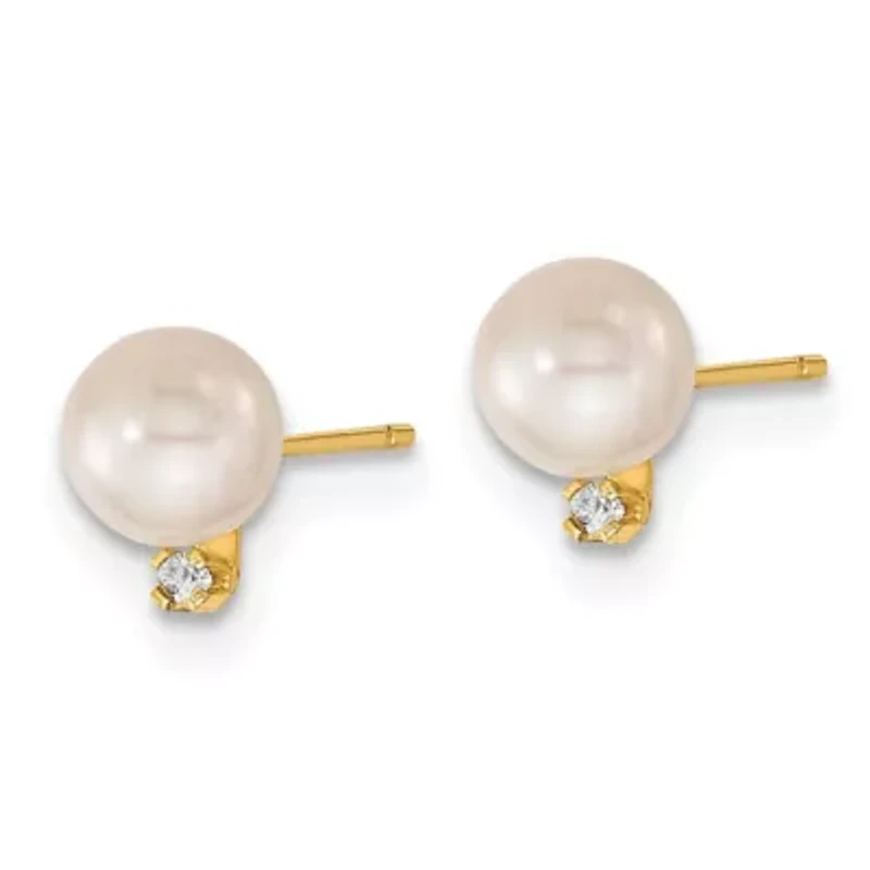 0.03 ct. t.w. Diamonds and 5-6mm Saltwater Akoya Cultured Pearl Earring and Pendant Set in 14K Yellow Gold