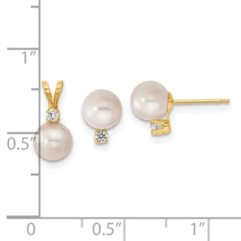 1/10 ct. t.w. Diamonds and 6-7mm Saltwater Akoya Cultured Pearl Earrings and Pendant Set in 14K Yellow Gold