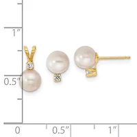 1/10 ct. t.w. Diamonds and 6-7mm Saltwater Akoya Cultured Pearl Earrings and Pendant Set in 14K Yellow Gold