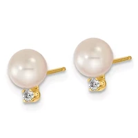 1/10 ct. t.w. Diamonds and 6-7mm Saltwater Akoya Cultured Pearl Earrings and Pendant Set in 14K Yellow Gold