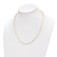 14K Yellow Gold 7-8mm Near Round White Freshwater Cultured Pearl Necklace and Button Earring Set