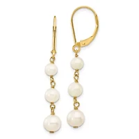 14K Yellow Gold 4-6mm White Semi-round Freshwater Cultured Pearl Graduated Leverback Earrings