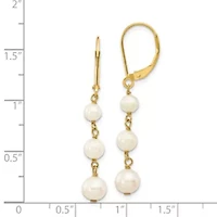 14K Yellow Gold 4-6mm White Semi-round Freshwater Cultured Pearl Graduated Leverback Earrings