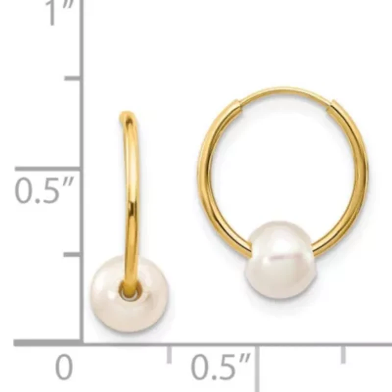 14K Yellow Gold 5-6mm White Semi-round Freshwater Cultured Pearl Endless Hoop Earrings