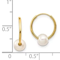 14K Yellow Gold 5-6mm White Semi-round Freshwater Cultured Pearl Endless Hoop Earrings