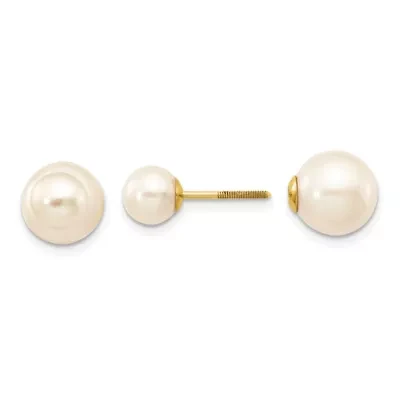 14K Yellow Gold 6-7mm and 9-10mm Round Freshwater Cultured Pearl Screw On Post Earrings