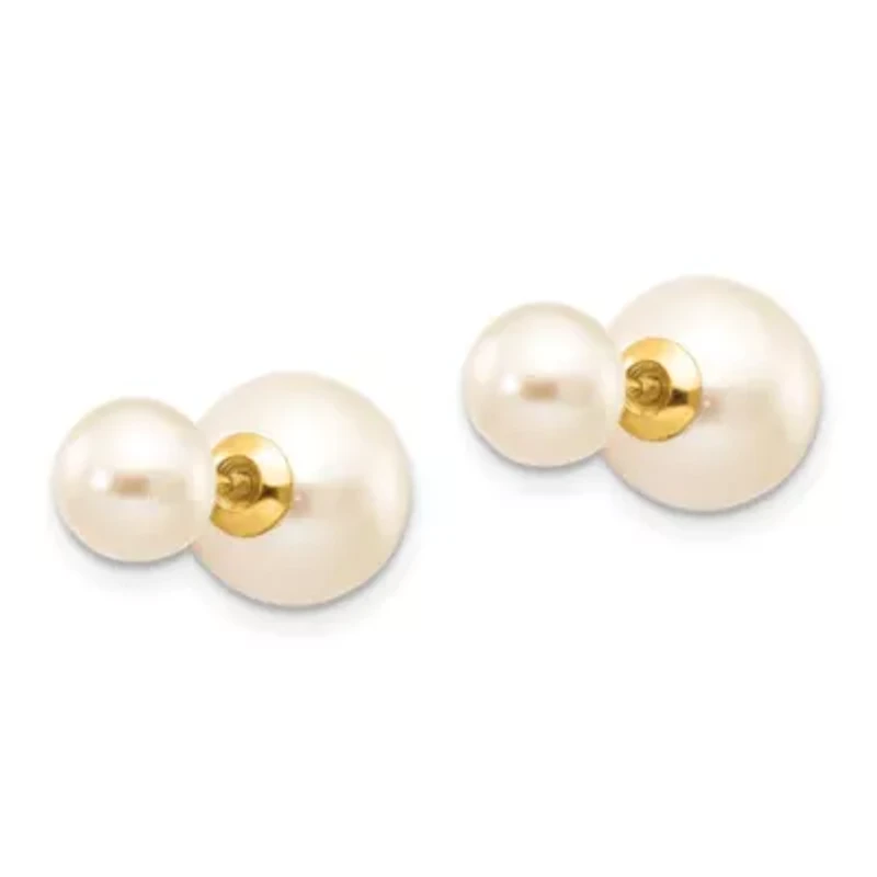 14K Yellow Gold 6-7mm and 9-10mm Round Freshwater Cultured Pearl Screw On Post Earrings