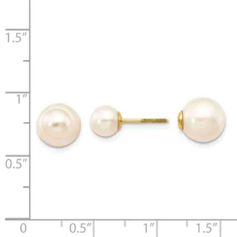 14K Yellow Gold 6-7mm and 9-10mm Round Freshwater Cultured Pearl Screw On Post Earrings