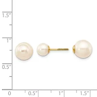 14K Yellow Gold 6-7mm and 9-10mm Round Freshwater Cultured Pearl Screw On Post Earrings