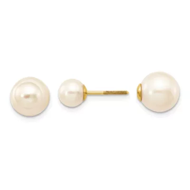 14K Yellow Gold 6-7mm and 9-10mm Round Freshwater Cultured Pearl Screw On Post Earrings