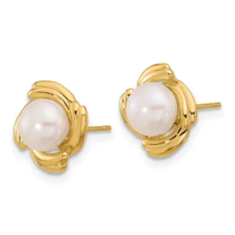 14K Yellow Gold 6-7mm White Button Freshwater Cultured Pearl Earring and Pendant Set