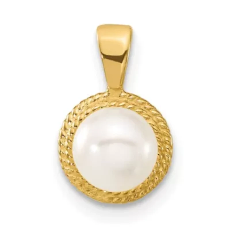 14K Yellow Gold 5-6mm White Button Freshwater Cultured Pearl Earring and Pendant Set