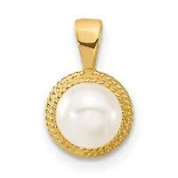 14K Yellow Gold 5-6mm White Button Freshwater Cultured Pearl Earring and Pendant Set