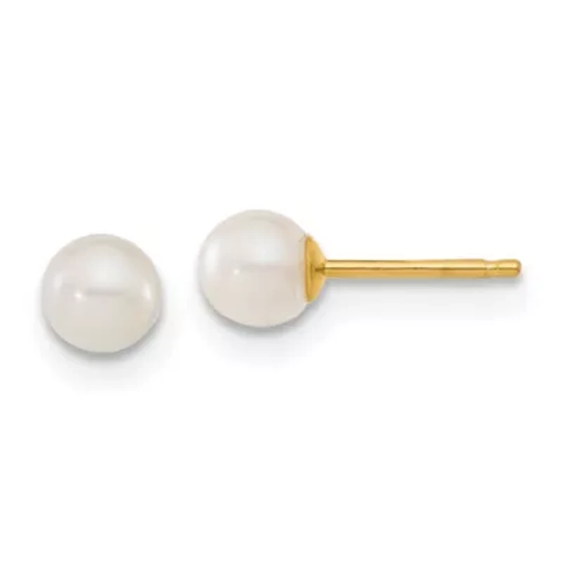 14K Yellow Gold Children's 4-5mm White Freshwater Cultured Pearl Pendant and Earring Set