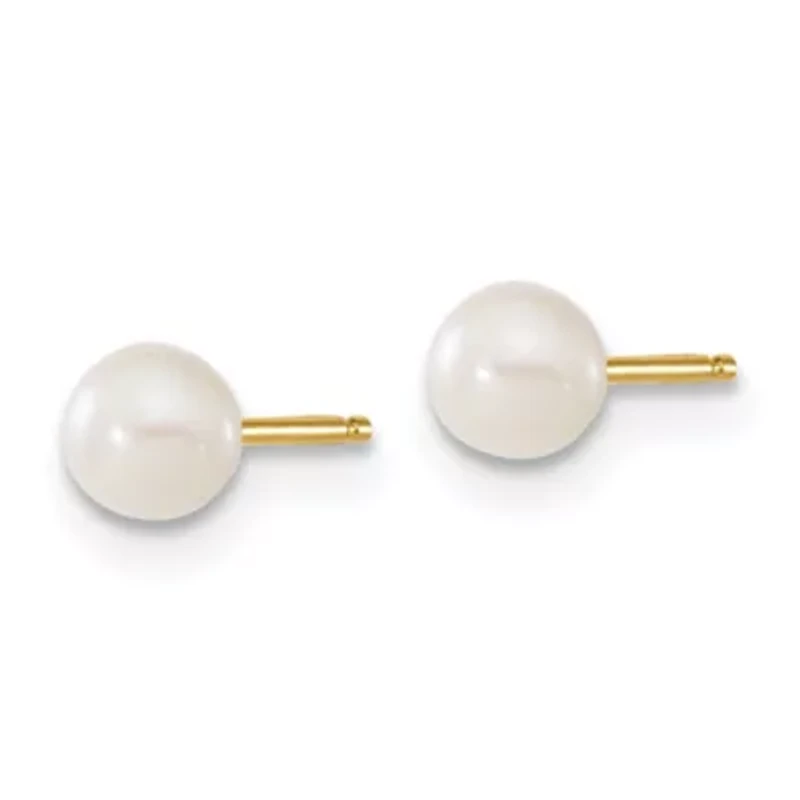 14K Yellow Gold Children's 4-5mm White Freshwater Cultured Pearl Pendant and Earring Set
