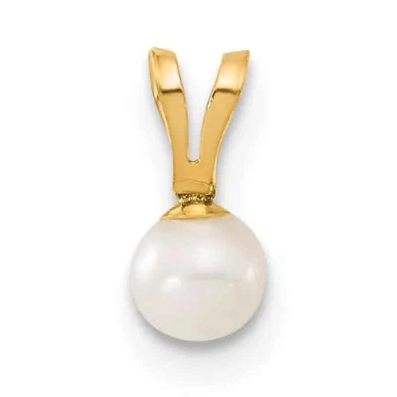 14K Yellow Gold Children's 4-5mm White Freshwater Cultured Pearl Pendant and Earring Set