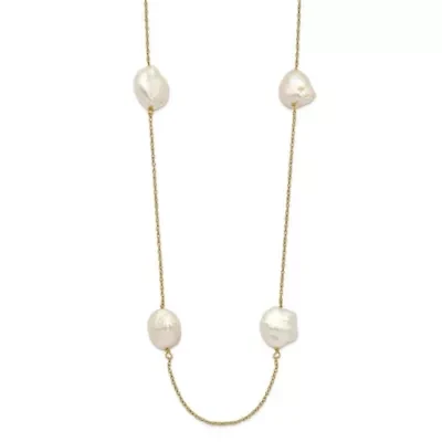 14K Yellow Gold 10-11mm White Keshi Freshwater Cultured Pearl 7-station Necklace