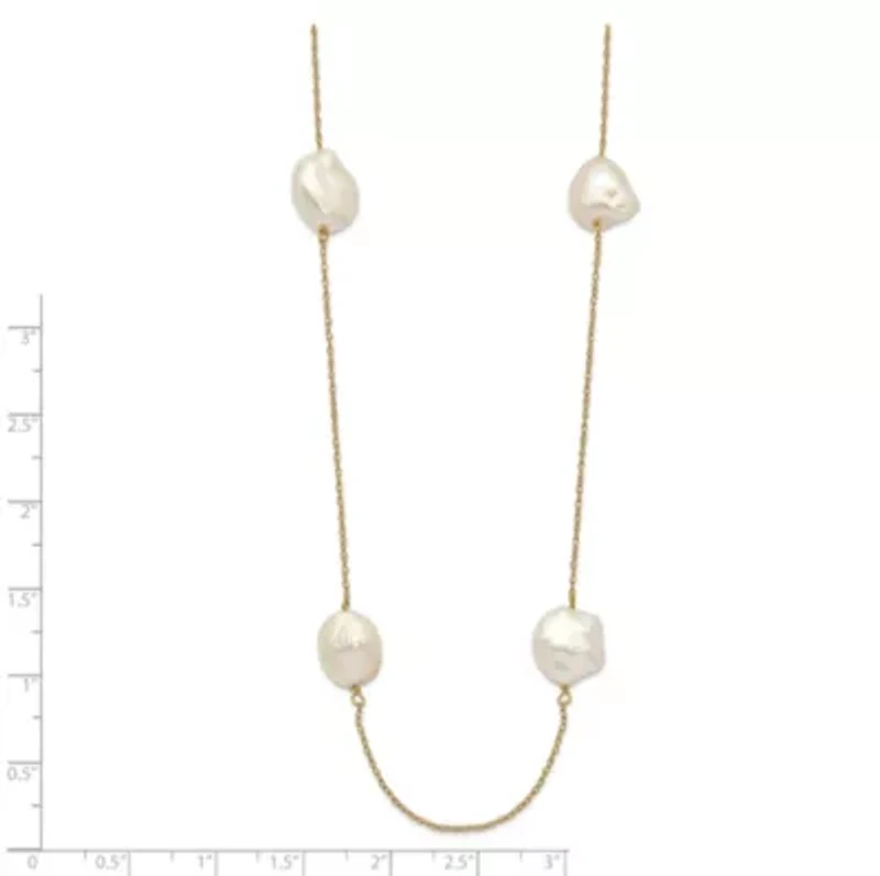 14K Yellow Gold 10-11mm White Keshi Freshwater Cultured Pearl 7-station Necklace