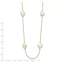 14K Yellow Gold 10-11mm White Keshi Freshwater Cultured Pearl 7-station Necklace