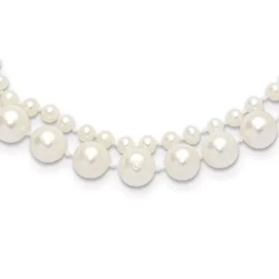 14K Yellow Gold 3-4mm and 7-8mm White Freshwater Cultured Pearl 18 Inch 2-Strand Necklace