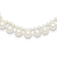 14K Yellow Gold 3-4mm and 7-8mm White Freshwater Cultured Pearl 18 Inch 2-Strand Necklace