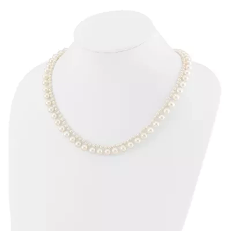 14K Yellow Gold 3-4mm and 7-8mm White Freshwater Cultured Pearl 18 Inch 2-Strand Necklace