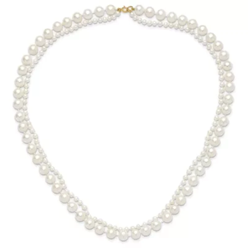 14K Yellow Gold 3-4mm and 7-8mm White Freshwater Cultured Pearl 18 Inch 2-Strand Necklace