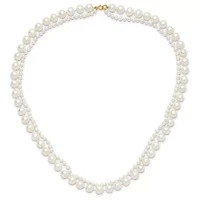 14K Yellow Gold 3-4mm and 7-8mm White Freshwater Cultured Pearl 18 Inch 2-Strand Necklace