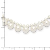 14K Yellow Gold 3-4mm and 7-8mm White Freshwater Cultured Pearl 18 Inch 2-Strand Necklace