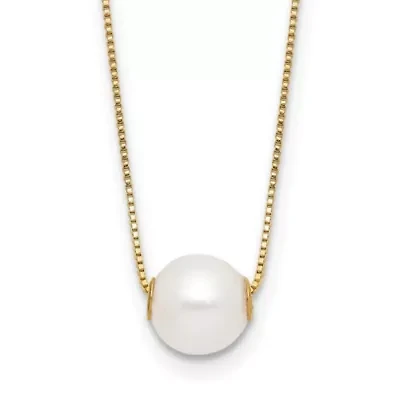 14K Yellow Gold 7-8mm Round White Freshwater Cultured Pearl 18 Inch Necklace