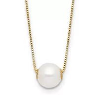 14K Yellow Gold 7-8mm Round White Freshwater Cultured Pearl 18 Inch Necklace