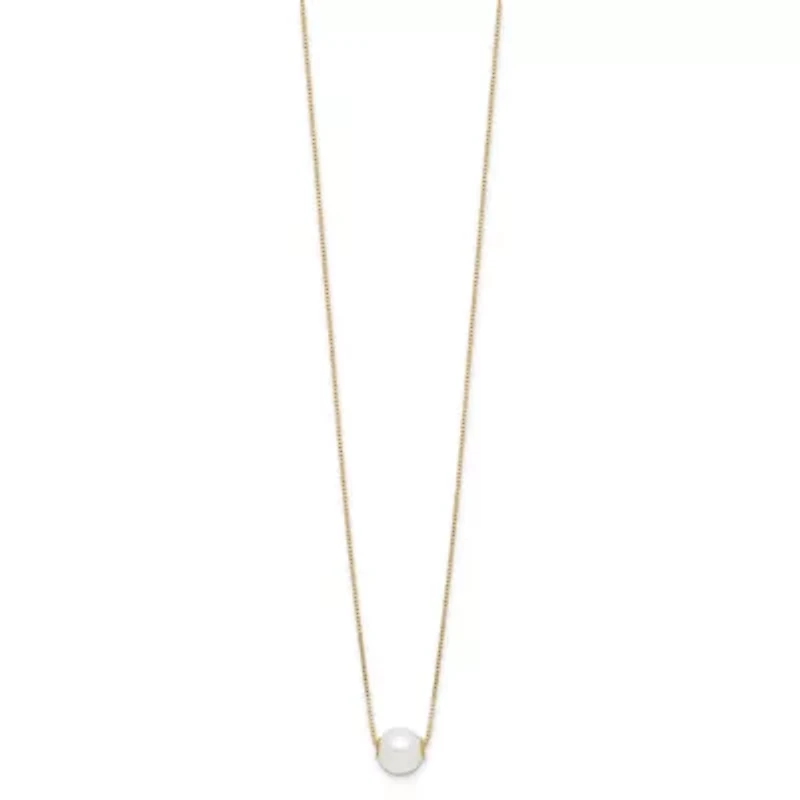 14K Yellow Gold 7-8mm Round White Freshwater Cultured Pearl 18 Inch Necklace