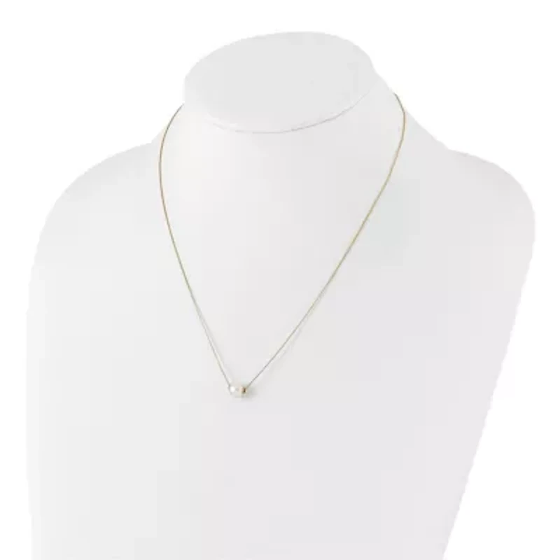 14K Yellow Gold 7-8mm Round White Freshwater Cultured Pearl 18 Inch Necklace