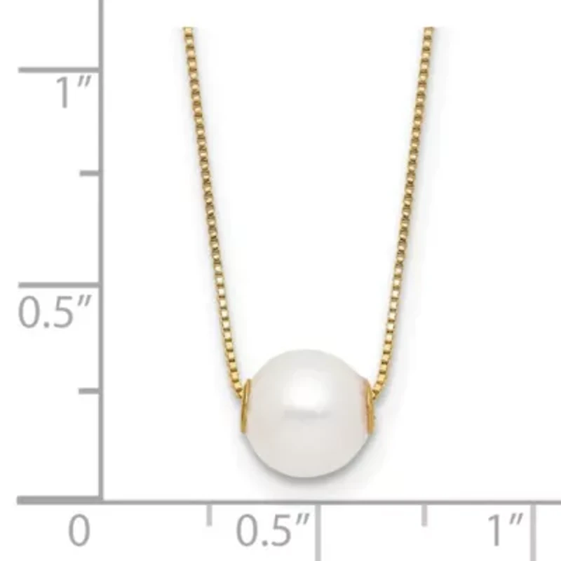14K Yellow Gold 7-8mm Round White Freshwater Cultured Pearl 18 Inch Necklace