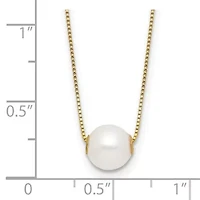 14K Yellow Gold 7-8mm Round White Freshwater Cultured Pearl 18 Inch Necklace