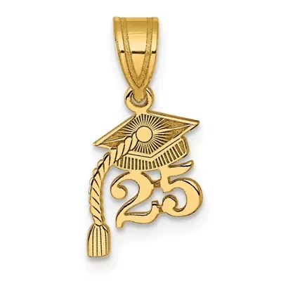 14K Yellow Gold Graduation Cap 25 with Dangling Tassle Charm