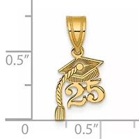 14K Yellow Gold Graduation Cap 25 with Dangling Tassle Charm