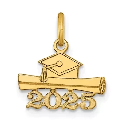 14K Yellow Gold 2025 Graduation Cap and Diploma Charm